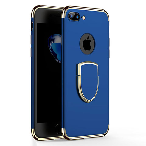 Custodia Lusso Metallo Laterale e Plastica con Anello Supporto A03 per Apple iPhone 8 Plus Blu