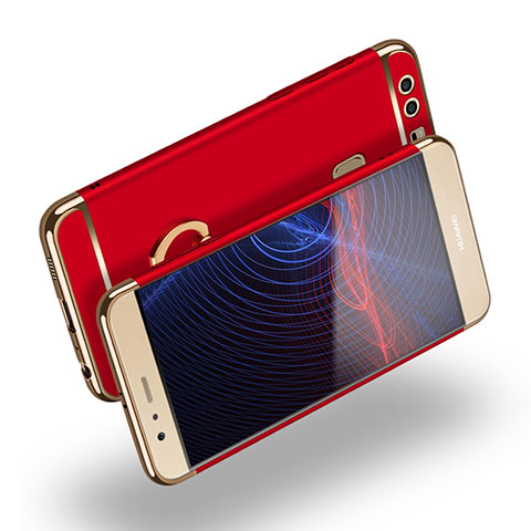 Custodia Lusso Metallo Laterale e Plastica con Anello Supporto A03 per Huawei P9 Plus Rosso