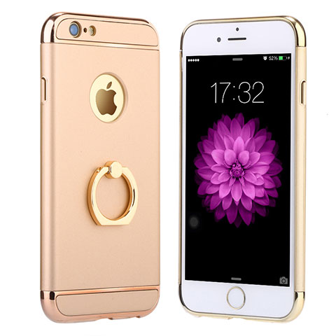 Custodia Lusso Metallo Laterale e Plastica con Anello Supporto A05 per Apple iPhone 6 Plus Oro