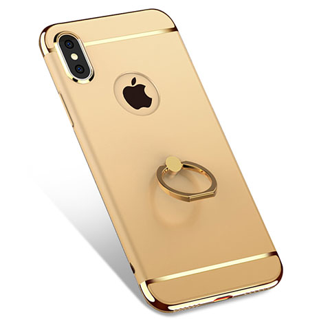 Custodia Lusso Metallo Laterale e Plastica con Anello Supporto F02 per Apple iPhone Xs Max Oro