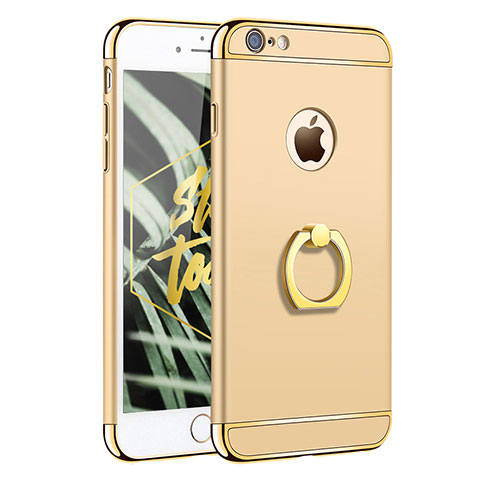 Custodia Lusso Metallo Laterale e Plastica con Anello Supporto per Apple iPhone 6 Plus Oro
