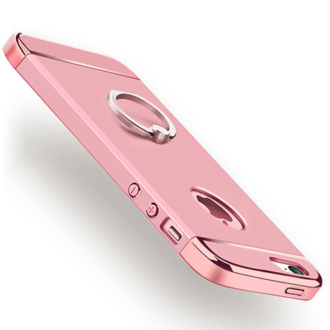 Custodia Lusso Metallo Laterale e Plastica con Anello Supporto per Apple iPhone SE Oro Rosa