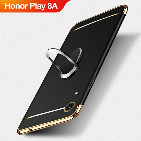 Custodia Lusso Metallo Laterale e Plastica con Anello Supporto per Huawei Honor Play 8A Nero