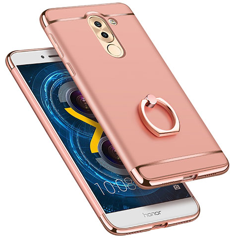 Custodia Lusso Metallo Laterale e Plastica con Anello Supporto per Huawei Mate 9 Lite Oro Rosa