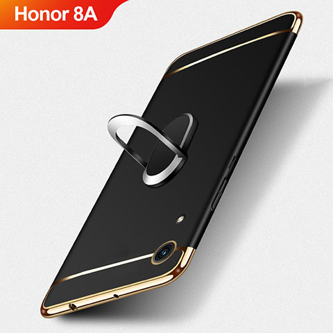 Custodia Lusso Metallo Laterale e Plastica con Anello Supporto per Huawei Y6 Prime (2019) Nero