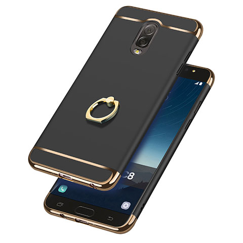 Custodia Lusso Metallo Laterale e Plastica con Anello Supporto per Samsung Galaxy C7 (2017) Nero