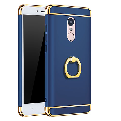 Custodia Lusso Metallo Laterale e Plastica con Anello Supporto per Xiaomi Redmi Note 4 Standard Edition Blu