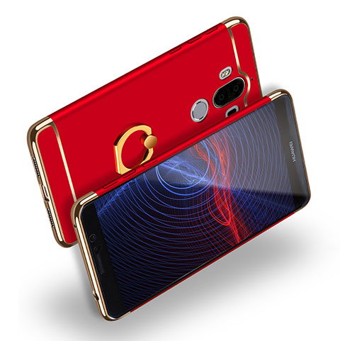 Custodia Lusso Metallo Laterale e Plastica con Anello Supporto Q04 per Huawei Mate 9 Rosso