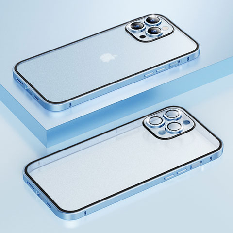 Custodia Lusso Metallo Laterale e Plastica Cover Bling-Bling LF1 per Apple iPhone 13 Pro Blu