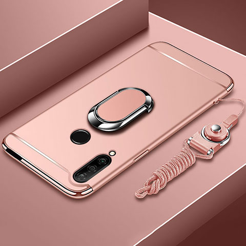 Custodia Lusso Metallo Laterale e Plastica Cover con Anello Supporto A01 per Huawei Enjoy 10 Plus Oro Rosa