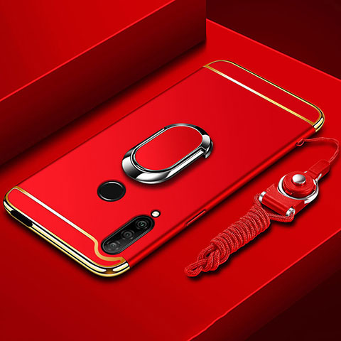 Custodia Lusso Metallo Laterale e Plastica Cover con Anello Supporto A01 per Huawei Enjoy 10 Plus Rosso