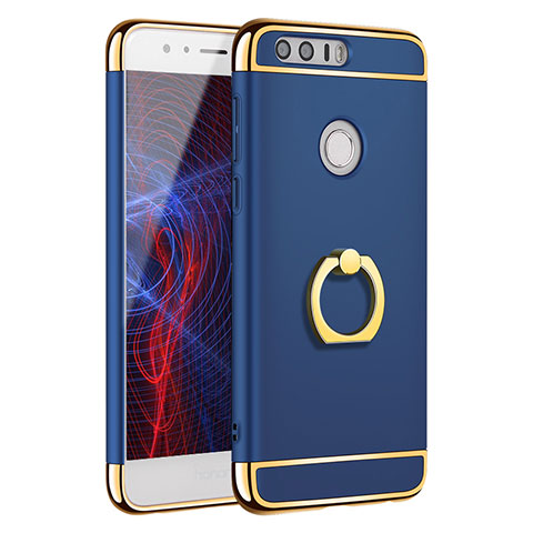 Custodia Lusso Metallo Laterale e Plastica Cover con Anello Supporto A01 per Huawei Honor 8 Blu