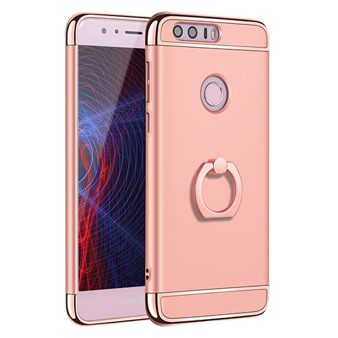 Custodia Lusso Metallo Laterale e Plastica Cover con Anello Supporto A01 per Huawei Honor 8 Oro Rosa