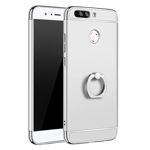 Custodia Lusso Metallo Laterale e Plastica Cover con Anello Supporto A01 per Huawei Honor 8 Pro Argento