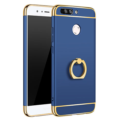 Custodia Lusso Metallo Laterale e Plastica Cover con Anello Supporto A01 per Huawei Honor 8 Pro Blu