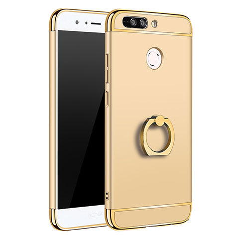 Custodia Lusso Metallo Laterale e Plastica Cover con Anello Supporto A01 per Huawei Honor 8 Pro Oro