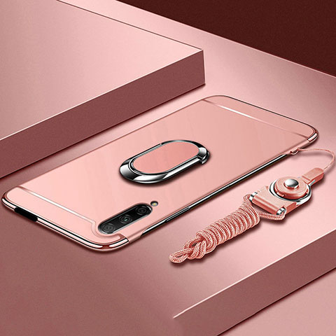 Custodia Lusso Metallo Laterale e Plastica Cover con Anello Supporto A01 per Huawei Honor 9X Pro Oro Rosa