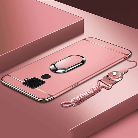 Custodia Lusso Metallo Laterale e Plastica Cover con Anello Supporto A01 per Huawei Mate 30 Lite Oro Rosa
