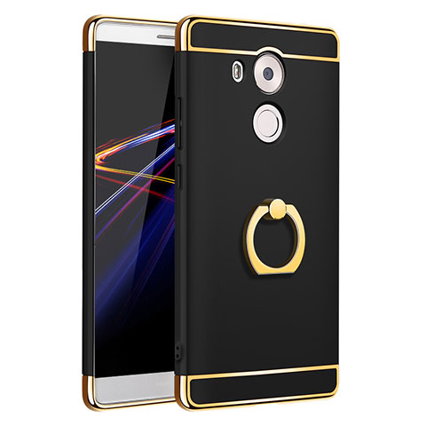 Custodia Lusso Metallo Laterale e Plastica Cover con Anello Supporto A01 per Huawei Mate 8 Nero