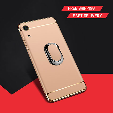 Custodia Lusso Metallo Laterale e Plastica Cover con Anello Supporto A01 per Huawei Y6 (2019) Oro