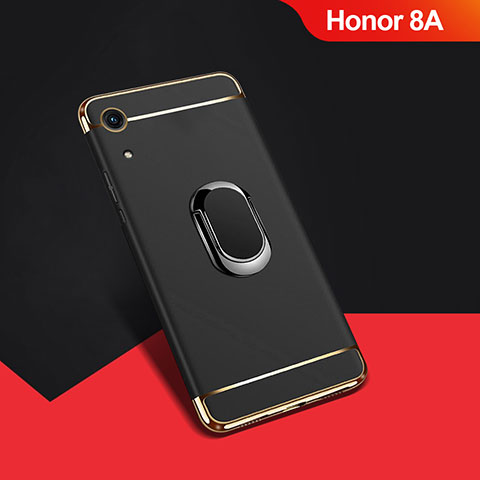 Custodia Lusso Metallo Laterale e Plastica Cover con Anello Supporto A01 per Huawei Y6 Prime (2019) Nero