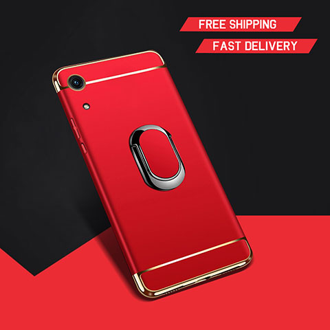 Custodia Lusso Metallo Laterale e Plastica Cover con Anello Supporto A01 per Huawei Y6 Pro (2019) Rosso