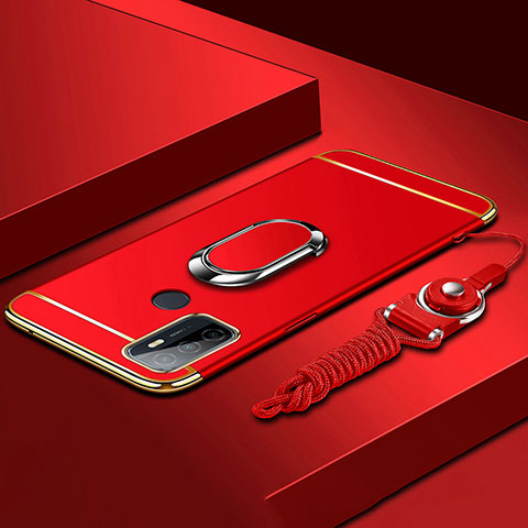 Custodia Lusso Metallo Laterale e Plastica Cover con Anello Supporto A01 per Oppo A32 Rosso