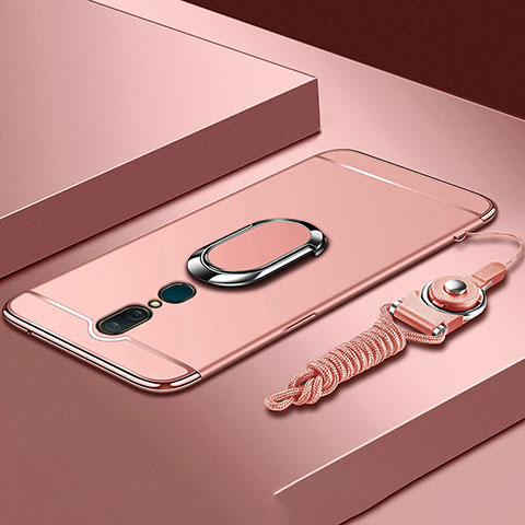 Custodia Lusso Metallo Laterale e Plastica Cover con Anello Supporto A01 per Oppo A9X Oro Rosa