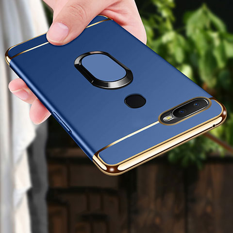 Custodia Lusso Metallo Laterale e Plastica Cover con Anello Supporto A01 per Oppo AX7 Blu