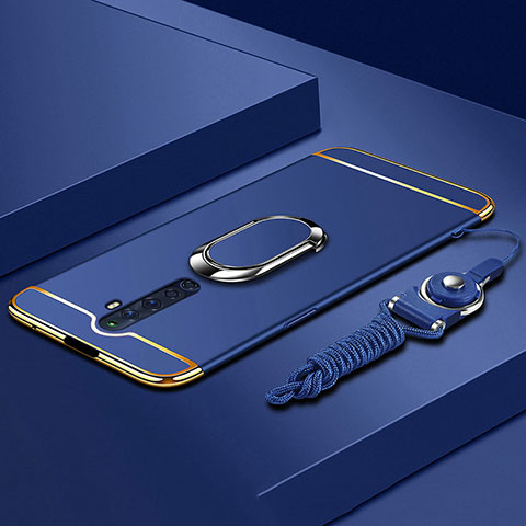 Custodia Lusso Metallo Laterale e Plastica Cover con Anello Supporto A01 per Oppo Reno2 Z Blu