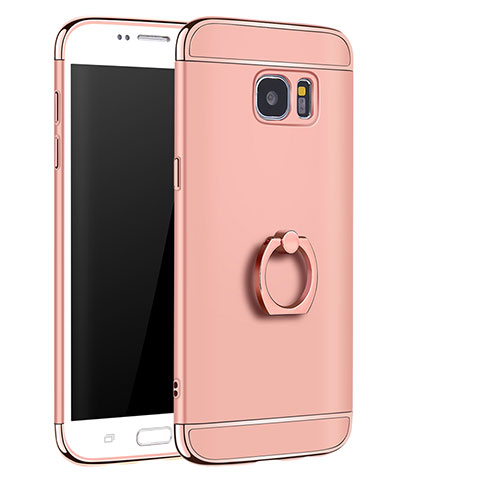 Custodia Lusso Metallo Laterale e Plastica Cover con Anello Supporto A01 per Samsung Galaxy S7 Edge G935F Oro Rosa