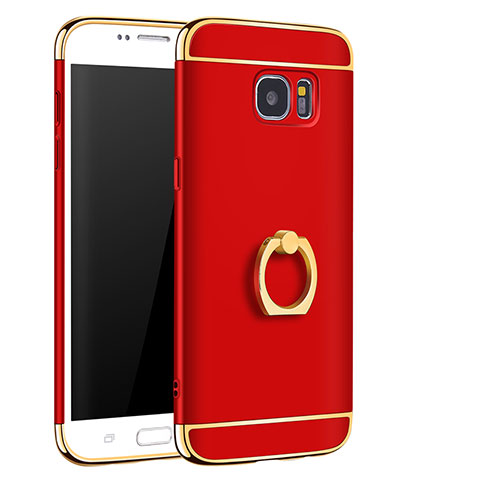 Custodia Lusso Metallo Laterale e Plastica Cover con Anello Supporto A01 per Samsung Galaxy S7 Edge G935F Rosso