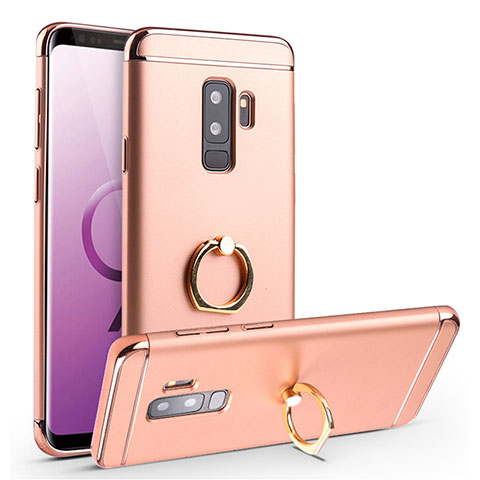 Custodia Lusso Metallo Laterale e Plastica Cover con Anello Supporto A01 per Samsung Galaxy S9 Plus Oro Rosa