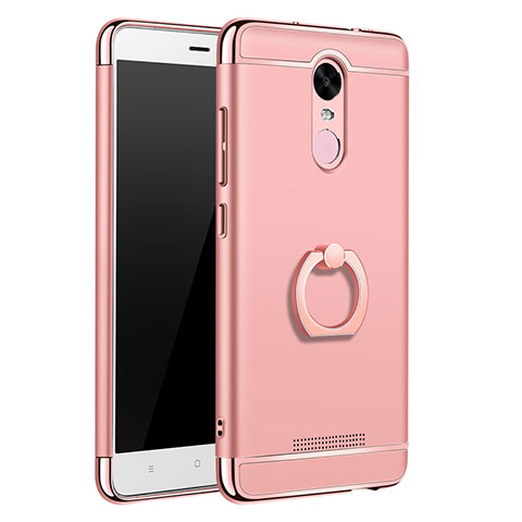 Custodia Lusso Metallo Laterale e Plastica Cover con Anello Supporto A01 per Xiaomi Redmi Note 3 MediaTek Oro Rosa