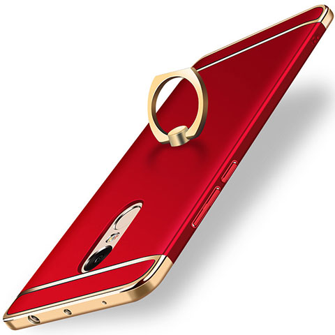 Custodia Lusso Metallo Laterale e Plastica Cover con Anello Supporto A01 per Xiaomi Redmi Note 4 Rosso