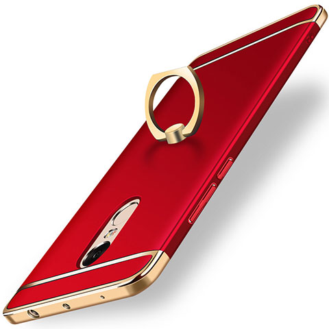 Custodia Lusso Metallo Laterale e Plastica Cover con Anello Supporto A01 per Xiaomi Redmi Note 4X High Edition Rosso