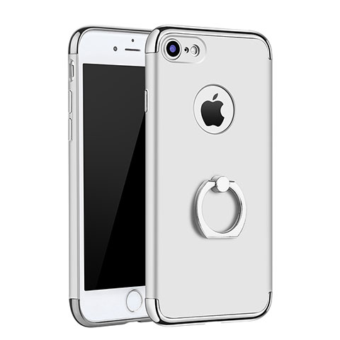 Custodia Lusso Metallo Laterale e Plastica Cover con Anello Supporto A02 per Apple iPhone 8 Argento