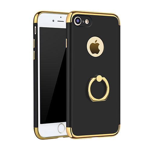 Custodia Lusso Metallo Laterale e Plastica Cover con Anello Supporto A02 per Apple iPhone SE (2020) Nero