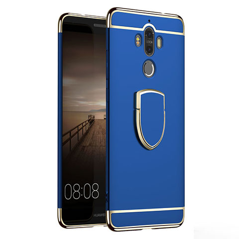 Custodia Lusso Metallo Laterale e Plastica Cover con Anello Supporto A02 per Huawei Mate 9 Blu