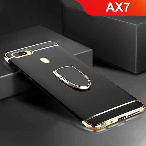 Custodia Lusso Metallo Laterale e Plastica Cover con Anello Supporto A02 per Oppo AX7 Nero