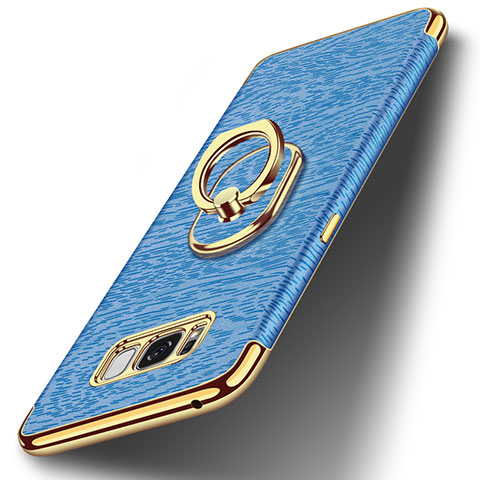 Custodia Lusso Metallo Laterale e Plastica Cover con Anello Supporto A02 per Samsung Galaxy S8 Plus Cielo Blu