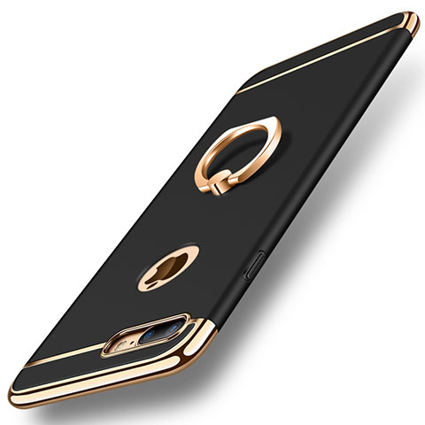 Custodia Lusso Metallo Laterale e Plastica Cover con Anello Supporto A05 per Apple iPhone 7 Plus Nero