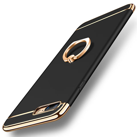 Custodia Lusso Metallo Laterale e Plastica Cover con Anello Supporto A06 per Apple iPhone 7 Plus Nero