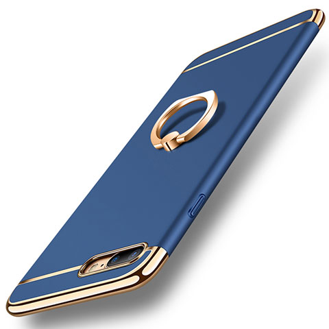 Custodia Lusso Metallo Laterale e Plastica Cover con Anello Supporto A06 per Apple iPhone 8 Plus Blu