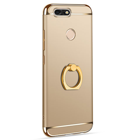 Custodia Lusso Metallo Laterale e Plastica Cover con Anello Supporto A06 per Huawei P9 Lite Mini Oro