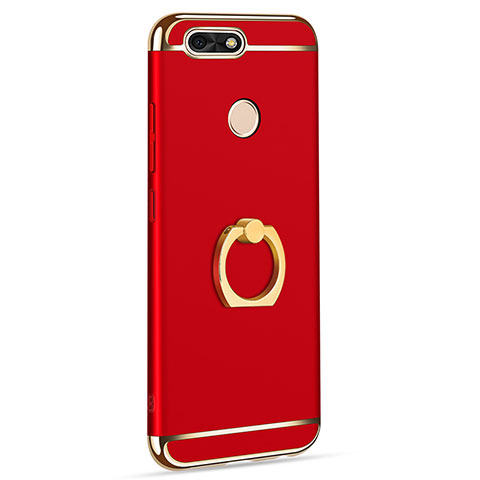 Custodia Lusso Metallo Laterale e Plastica Cover con Anello Supporto A06 per Huawei P9 Lite Mini Rosso