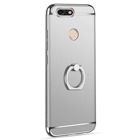 Custodia Lusso Metallo Laterale e Plastica Cover con Anello Supporto A06 per Huawei Y6 Pro (2017) Argento