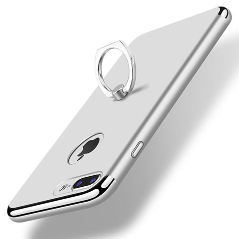 Custodia Lusso Metallo Laterale e Plastica Cover con Anello Supporto A07 per Apple iPhone 7 Plus Argento