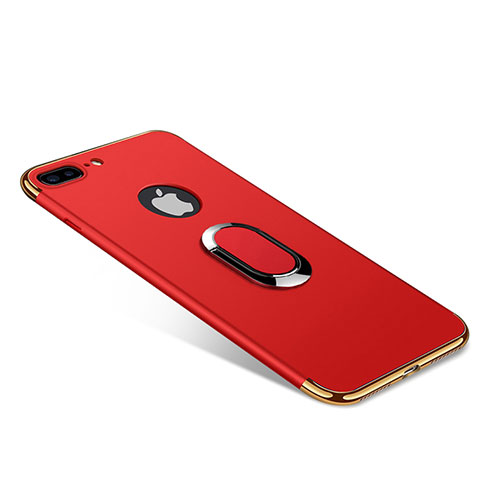 Custodia Lusso Metallo Laterale e Plastica Cover con Anello Supporto A08 per Apple iPhone 8 Plus Rosso