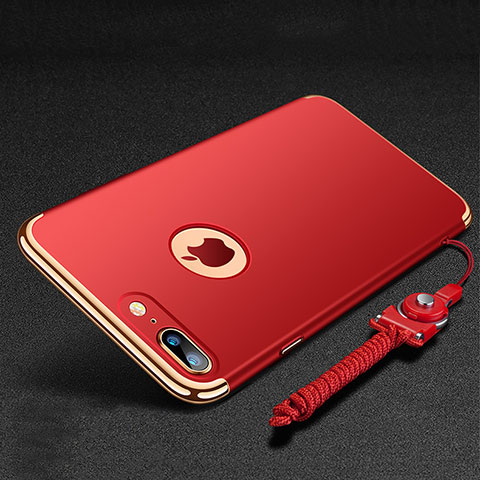 Custodia Lusso Metallo Laterale e Plastica Cover con Anello Supporto e Cordoncino per Apple iPhone 8 Plus Rosso
